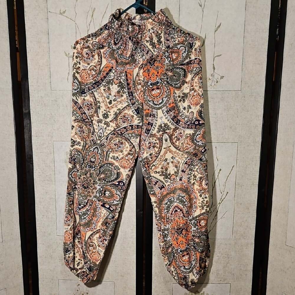SHEIN Orange and Blue Joggers with Paisley Pattern